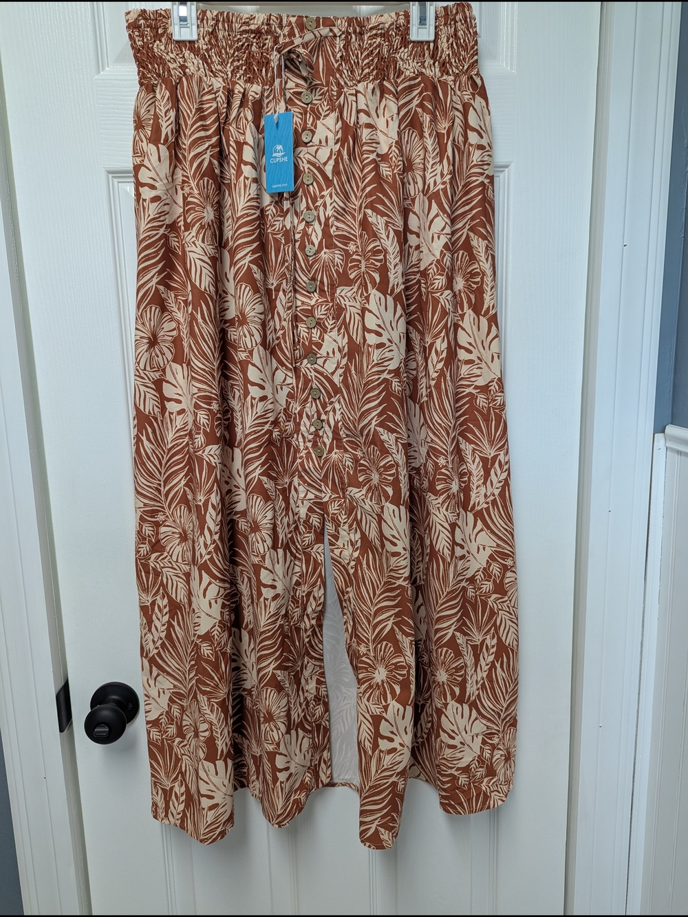 Cupshe Rust & Cream Tropical Print Wide-Leg Pants - Picture 1 of 8